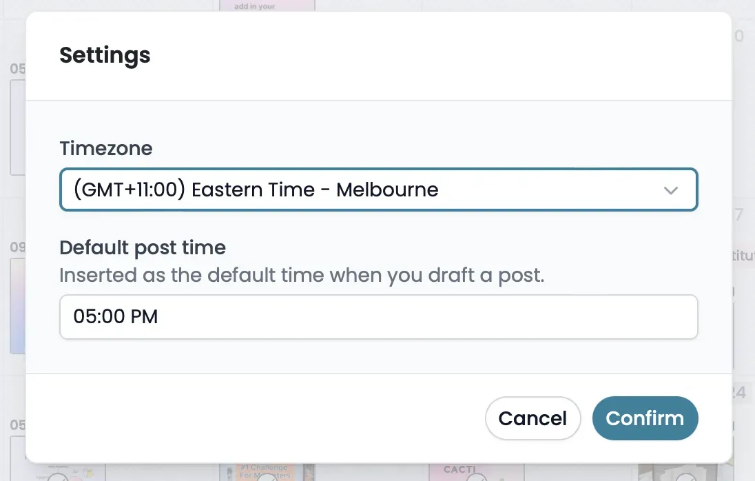 Default posting times on Pallyy