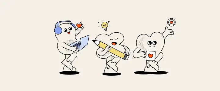 Ko-fi illustrations representing creators working, designing and earning support