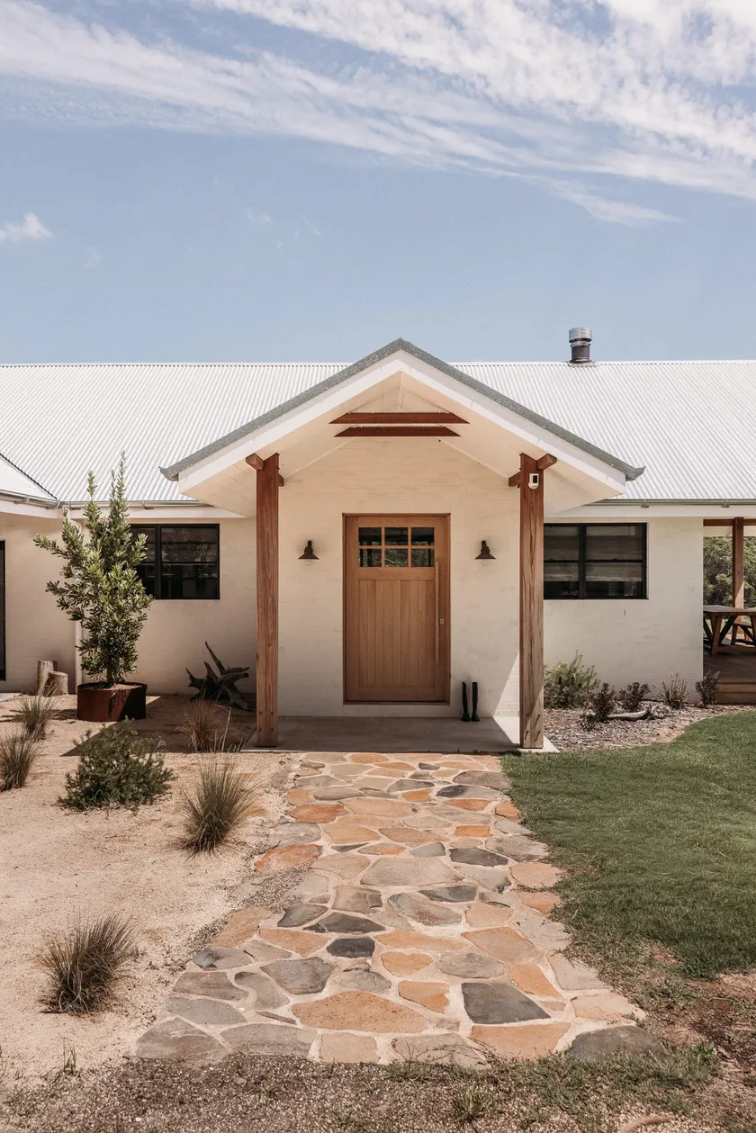 Wallaringa Farm accommodation exterior and garden path used in brand storytelling